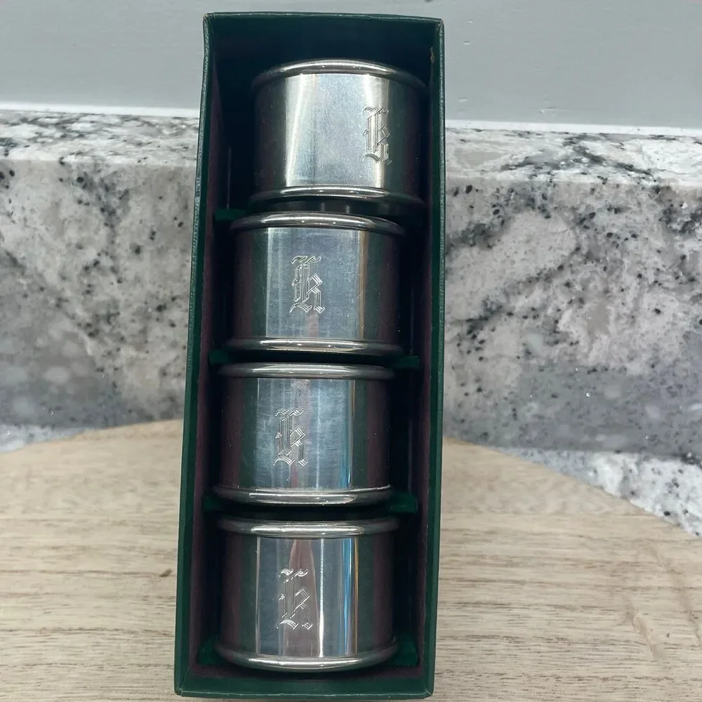 Kirk Stieff Pewter Napkin Rings Set in Box Modern & Colonial Vintage Table